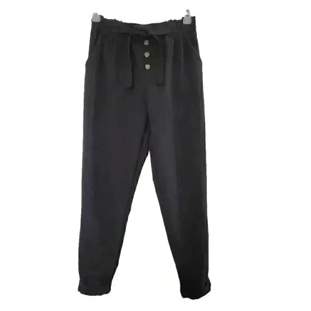 H&M Girl's Black Poly/Spandex Elastic Waistband Pants w Tie